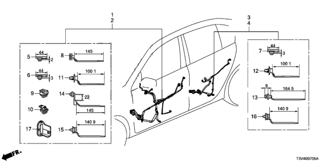 2014 Honda Accord Wire Harness, L. RR. Door Diagram for 32754-T3V-A00