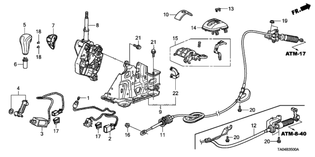 2009 Honda Accord Bracket, Select Lever Diagram for 54201-TA0-A51