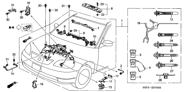 2002 Honda Civic Wire Harness, Engine Diagram for 32110-PLM-A50