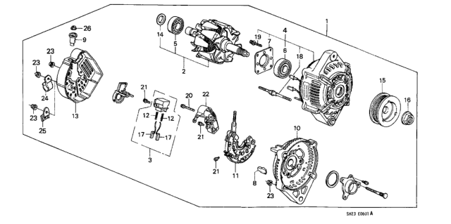 1988 Honda CRX Alternator Assembly (Cha57) (Denso) Diagram for 31100-PM8-A01