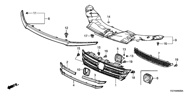 2016 Honda Pilot Molding, R. FR. Grille Middle Diagram for 71122-TG7-A01