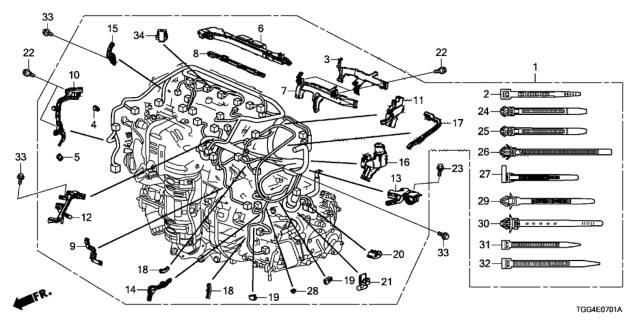 2019 Honda Civic Holder, Engine Wire Harness Block (Lower) Diagram for 32131-RPY-G00