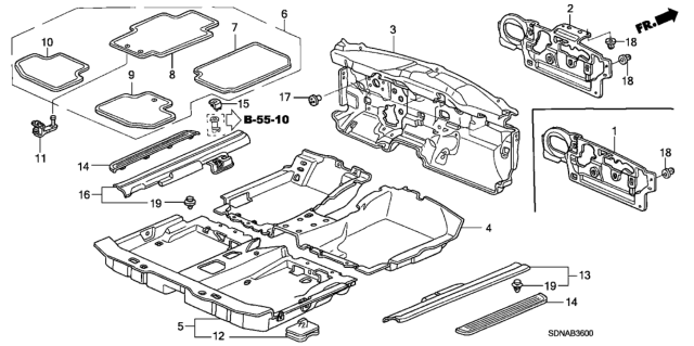 2007 Honda Accord Floor Mat, L. RR. *NH361L* (CF GRAY) Diagram for 83604-SDN-A00ZC