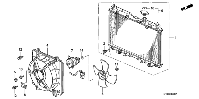 2000 Honda CR-V Motor, Cooling Fan Diagram for 19030-P3F-024
