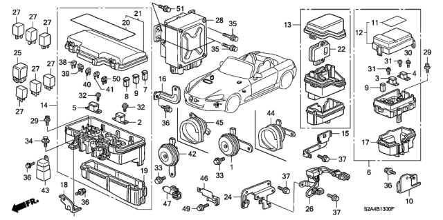 2005 Honda S2000 Horn Assembly (Low) Diagram for 38100-S2A-A02