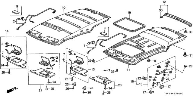 1995 Honda Accord Clip, Roof Lining Diagram for 90673-SE0-003