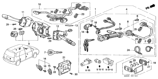 1998 Honda Odyssey Switch, Steering Diagram for 35130-SX0-A11