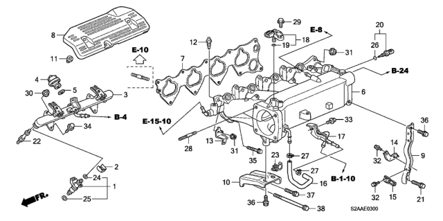 2009 Honda S2000 Injector Assembly, Fuel Diagram for 16450-PZX-003