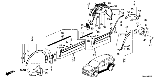 2018 Honda CR-V Protector, L. RR.RR. Wheel Arch Diagram for 74453-TLA-A01