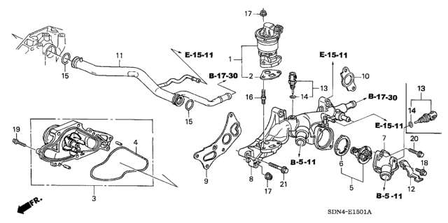2003 Honda Accord Cover, Thermostat Diagram for 19311-RCA-A00