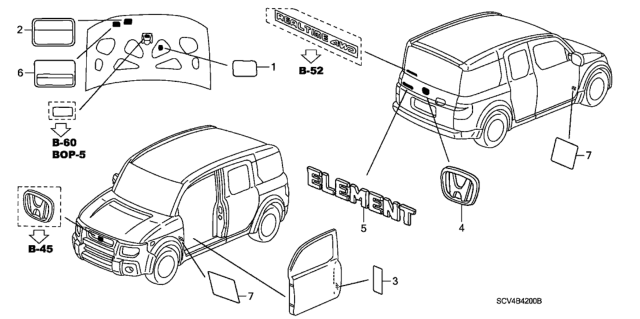 2005 Honda Element Placard, Specification Diagram for 42762-SCV-A04