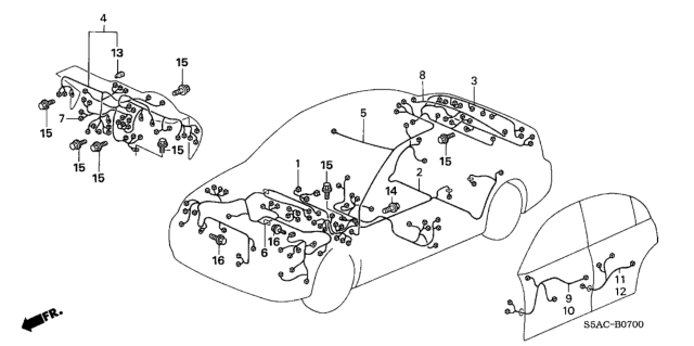 2005 Honda Civic Wire Harness, Engine Room Diagram for 32200-S5A-A13