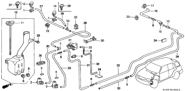 2000 Honda CR-V Tube, R. Nozzle Diagram for 76832-S10-013