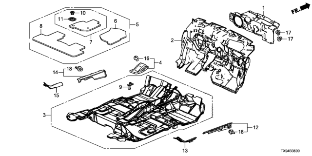 2014 Honda Fit EV Floor Mat, R. FR. *NH361L* (GRAY) Diagram for 83601-TX9-A01ZA