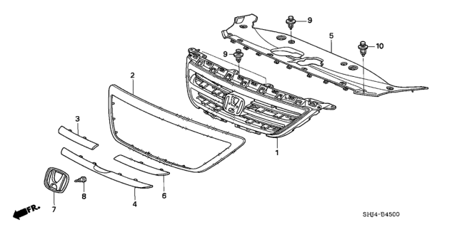 2007 Honda Odyssey Molding, R. FR. Grille (Upper) Diagram for 71123-SHJ-A01