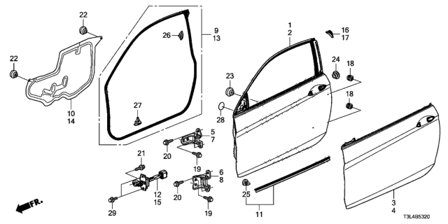 2013 Honda Accord Garnish, R. FR. Center Corner Diagram for 72456-T3L-A01