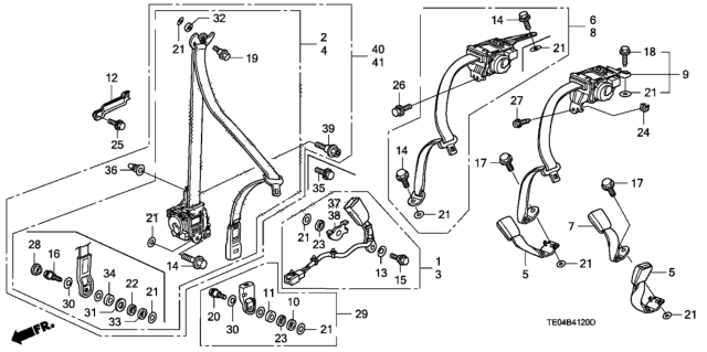 2008 Honda Accord Tongue Set, Right Rear Seat Belt (Outer) (Graphite Black) Diagram for 04824-TE0-A00ZA