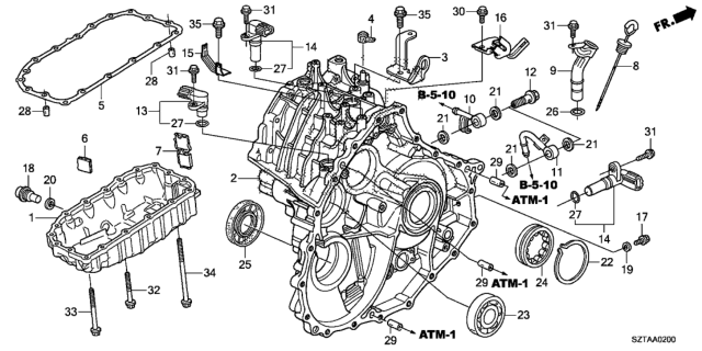 2014 Honda CR-Z AT Transmission Case Diagram