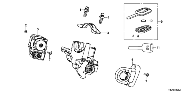 2013 Honda Accord Key Cylinder Components Diagram