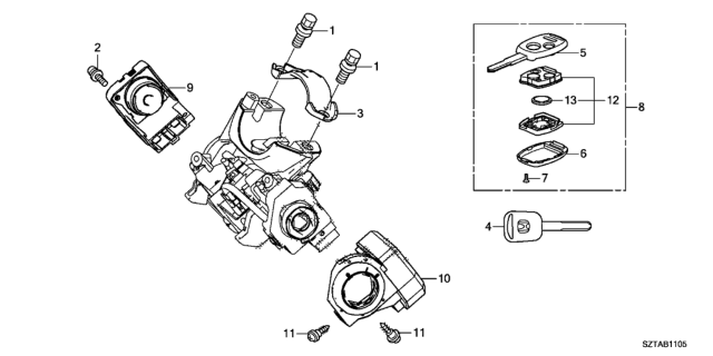 2014 Honda CR-Z Key Cylinder Components Diagram