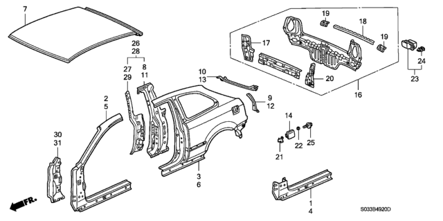 1997 Honda Civic Gutter, L. RR. Pillar Diagram for 63721-S03-G00ZZ