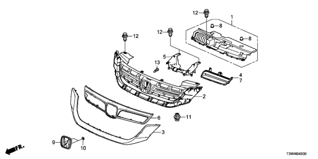 2014 Honda Accord Hybrid Base, Front Grille Diagram for 71121-T3Z-A01