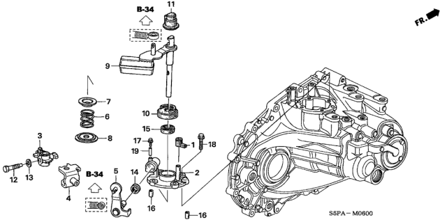 2005 Honda Civic MT Shift Arm - Shift Lever Diagram
