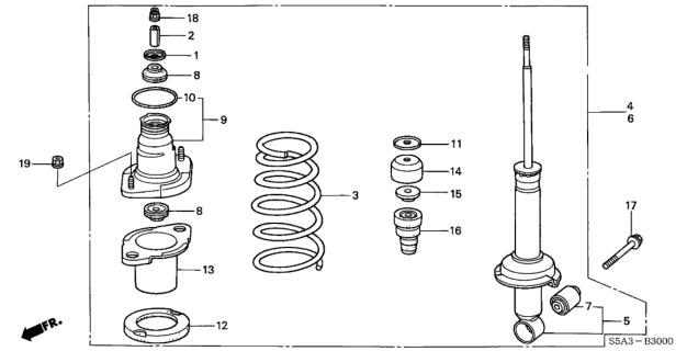 2002 Honda Civic Shock Absorber Assembly, Right Rear Diagram for 52610-S5D-A52