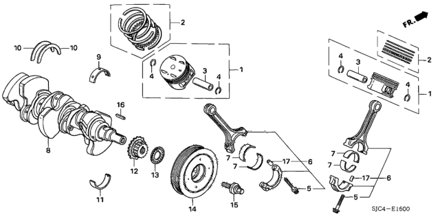 2006 Honda Ridgeline Piston Set (Std) Diagram for 13010-RGL-A00
