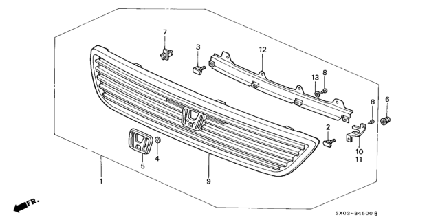 1995 Honda Odyssey Grille Assembly, Front Diagram for 75100-SX0-J22
