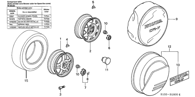 2001 Honda CR-V Cover, Spare Tire Diagram for 75590-S10-A03
