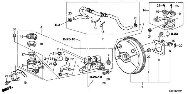 2011 Honda CR-Z Brake Master Cylinder  - Master Power Diagram
