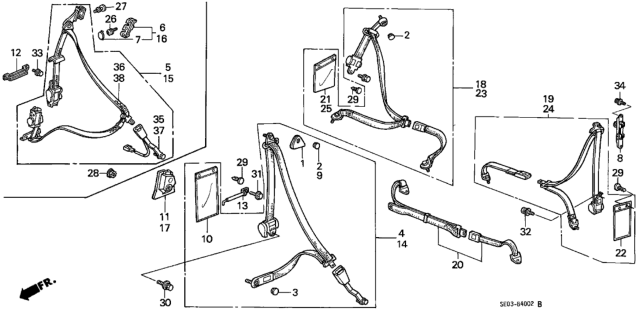 1987 Honda Accord Seat Belt Assy., R. RR. *YR89L* (Nippon Seiko) (PALMY BROWN) Diagram for 824A0-SE3-A11ZD