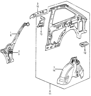 1985 Honda Accord Panel, L. RR. (Inner) Diagram for 70670-SC4-671ZZ