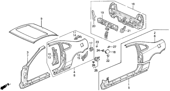 1993 Honda Prelude Panel Set, R. RR. (Outer) Diagram for 04636-SS0-300ZZ