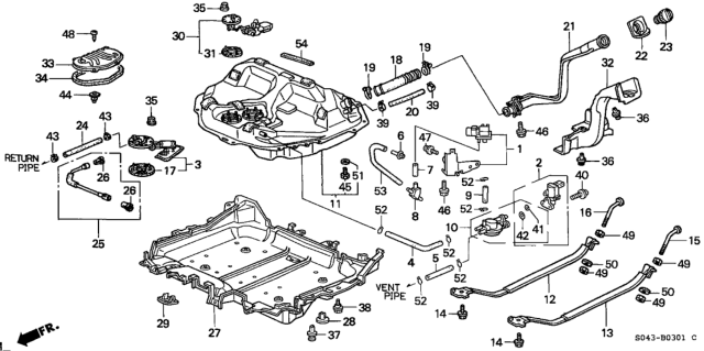 1997 Honda Civic Band Assembly, Passenger Side Fuel Tank Mounting Diagram for 17521-S02-L00