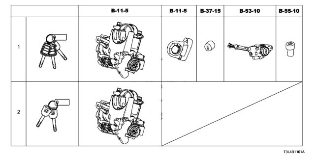 2014 Honda Accord Cylinder Set, Key Diagram for 06350-T3L-A01