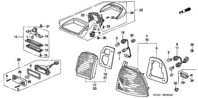 1996 Honda Accord Lamp Unit *YR169L* (MILD BEIGE) Diagram for 34274-SV4-A01ZK