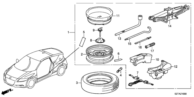 2016 Honda CR-Z Temporary Wheel Kit Diagram