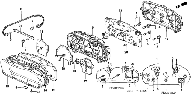 2000 Honda Accord Meter Assembly, Fuel & Temperature Diagram for 78130-S84-A11