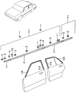 1982 Honda Civic Side Protector - Door Sash Molding Diagram