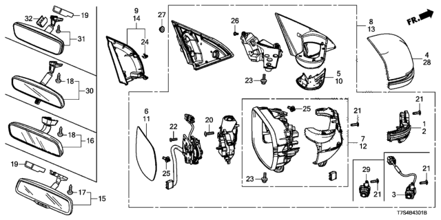 2018 Honda HR-V Mirror Sub-Assembly, Driver Side (Flat) (Heated) Diagram for 76253-T7W-A31