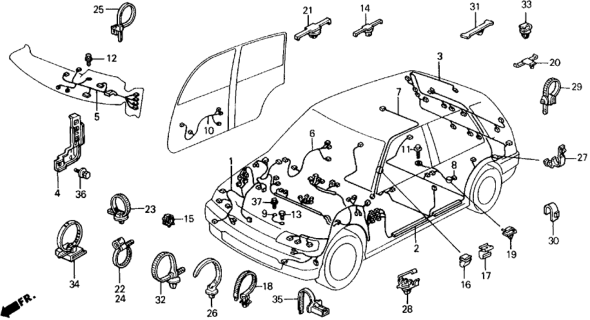 1990 Honda Civic Wire Harness, RR. Diagram for 32108-SH5-A12