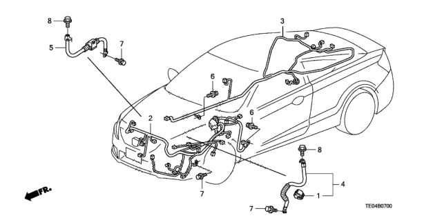 2008 Honda Accord Wire Harness, R. Side Diagram for 32140-TE1-A11