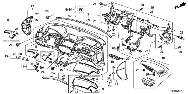 2014 Honda Crosstour Panel Assy., Instrument *NH167L* (GRAPHITE BLACK) Diagram for 77100-TP6-A01ZA
