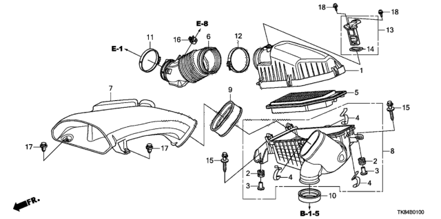 2015 Honda Odyssey Element Assembly, Air Cleaner Diagram for 17220-RV0-A00