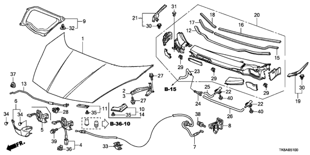 2013 Honda Fit Wire Assembly, Hood Diagram for 74130-TK6-A01