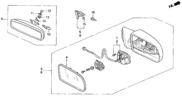 1995 Honda Prelude Mirror Assembly, Passenger Side Door (Sherwood Green Pearl) (R.C.) Diagram for 76200-SS0-A22ZJ