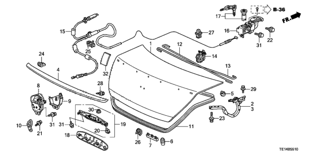 2012 Honda Accord Spring, L. Trunk Opener Diagram for 74872-TE0-A20