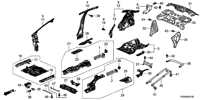 2013 Honda Civic Sill, L. FR. Inside Diagram for 65190-TR3-A50ZZ